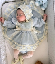 BABY BLUE ORGANZA DRESS SMOCKED IN24-19