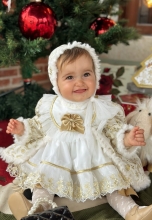 LUXURY CHRISTMAS  RUFFLE DRESS with  golden lace  OLIVIA STYLE  NA24-04