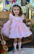 VE25-16 Vestido Rosa de volantes con tul y organza Sugar Plum